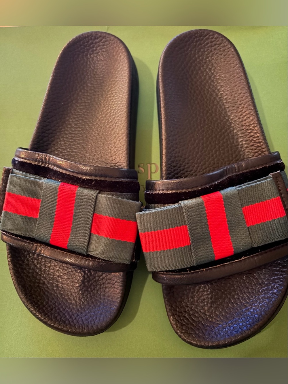 Women's Black Slide Sandals with Red & Green Bow Gucci